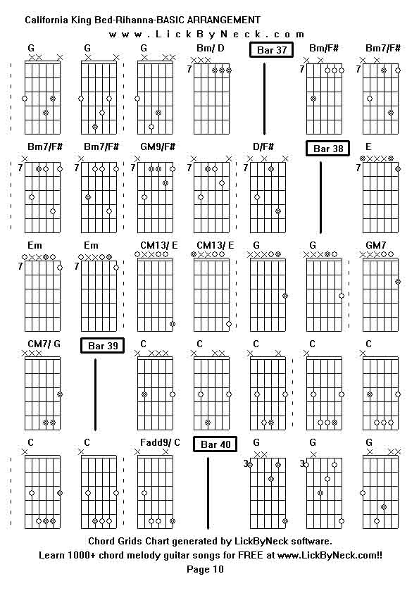 Chord Grids Chart of chord melody fingerstyle guitar song-California King Bed-Rihanna-BASIC ARRANGEMENT,generated by LickByNeck software.